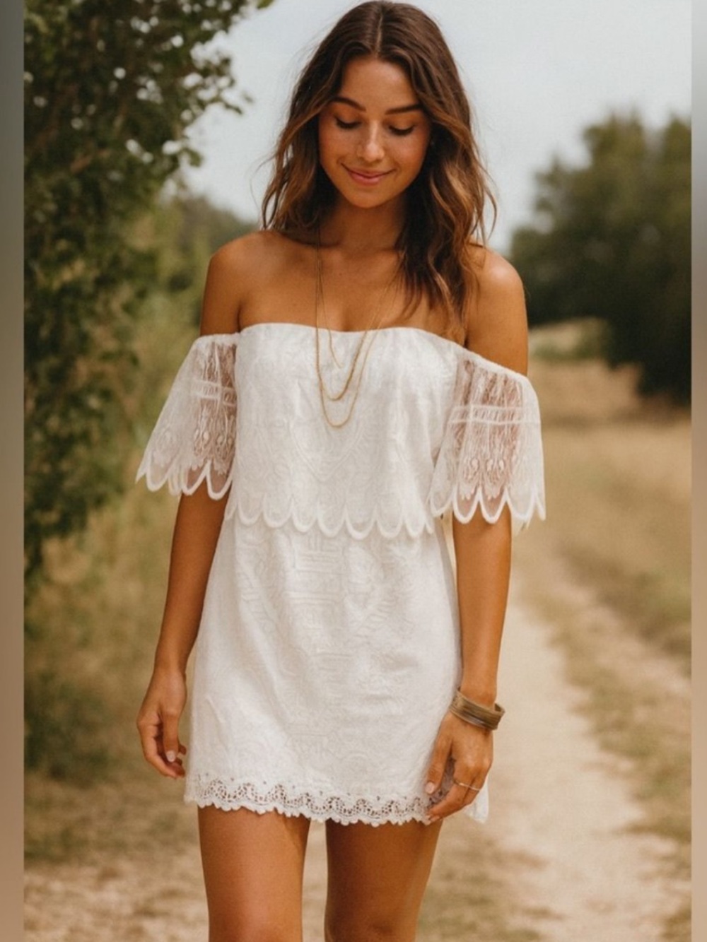 Jen's Pirate Booty off White Lace Mini Dress with Scalloped Lacey Cape S